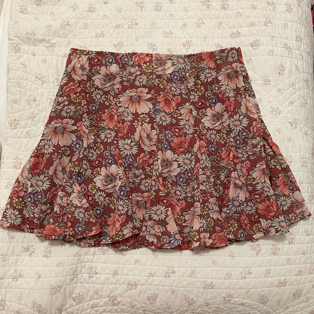 Forever 21 Red and Brown Pleated Skater Mini Skirt